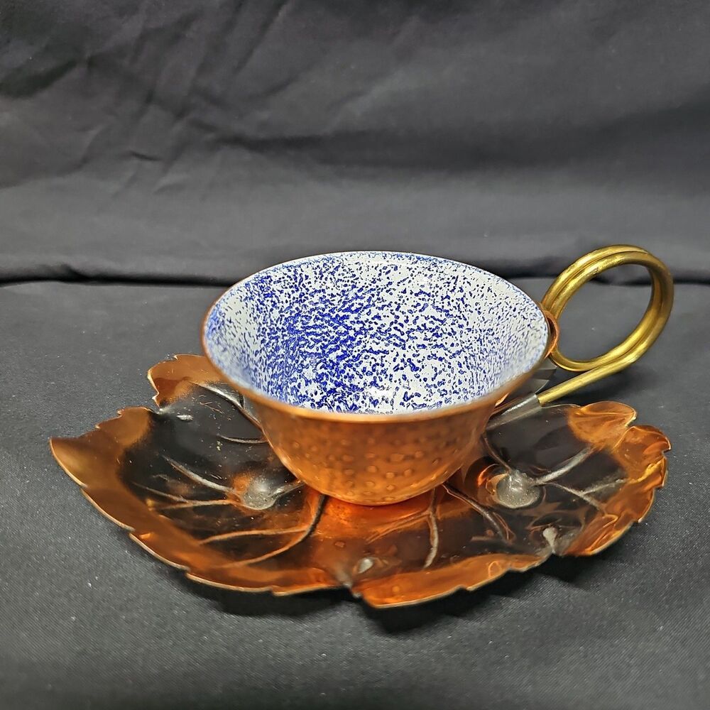 Vintage Copper Leaf Dish With Copper Cup Ceramic